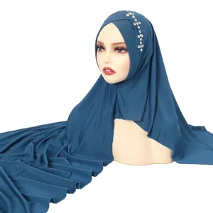 Этническая одежда мусульманский хиджаб твердый цвет бриллиантовой натягивание на шарф с длинным шарфом Амира