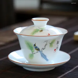 Teaware conjunto de porcelana branca Gaiwan grande bule de cerâmica 190ml Chinese Tea Bowl Jingdezhen Cup com tampa e pires Gai Wan