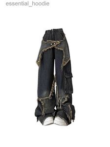 Women's Jeans Womens retro high waisted star jeans luggage oversized denim mens 90s Y2k street clothing wide leg jeans C240411