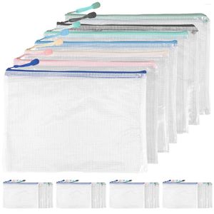 Aufbewahrungstaschen 28pcs Reißverschluss Datei A4 Mesh Beutel wasserdichtes Dokumentbeutel Tragbares faltbares Plastik -Reißverschluss -Ordner Translucent Wallet Wallet