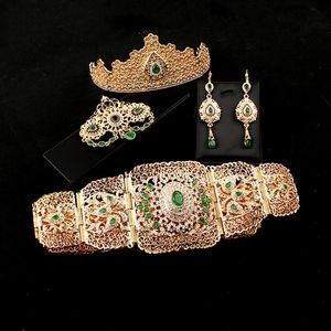 Arabian Women Jewelry Set Moroccan Belt Robe Gown Body Jewelry Crystal Brooch Crown Earrings for Women Sets 240326