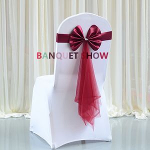 Neues Design Hochzeit Bankett Stretch Chair Sash Tie Bow Lycra Spandex Band für Stuhl Deckendekoration