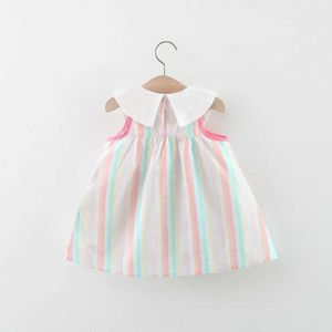 Mädchenkleider Neue Mädchen Kleid Kleid Sommer Außenhandel Kinderkleid Cartoon Stickrückkragen Streifen frische ärmellose Prinzessin Kleid