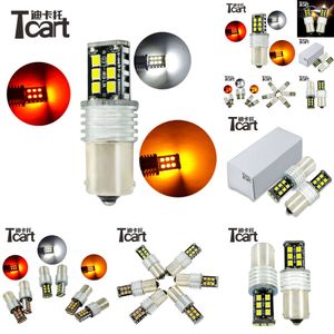 TCART 2sts Auto Bulb White+Red+Gul LED -bromsbelysning Turn Signal Light 1156 2835 15SMD biltillbehör