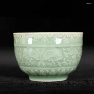 Koppar tefat plommongrön elefantmönster trasslad gren lotus te cup retro stil kinesisk master keramisk uppsättning hand snidad
