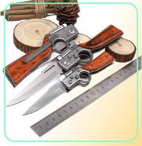 AK47 RIFLE Gun Shaped Folding Knife S Size 440 Blade Pakka Wood Handle Pocket Tactical Camping Outdoors Survival Knives With LED L4093330