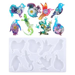 Animal DIY Crystal Epoxy Shape Resin Mold Jewelry Casting Mold Frog Lizard Octopus Silicone Mold For Keychain Pendant Art Crafts