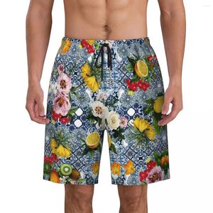 Shorts masculinos limão frutas sicilian sicilian verão romântico havaí calça curta homens executando um padrão de secagem rápida tronco de natação