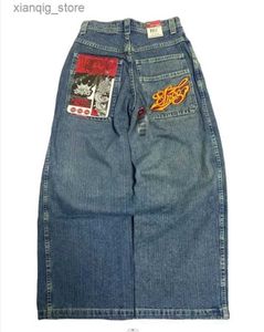 Men's Jeans JNCO Jeans New Y2K Harajuku Hip Hop Letter Embroidered Vintage Baggy Jeans Denim Pants Mens Womens Goth High Waist Wide Trousers L49
