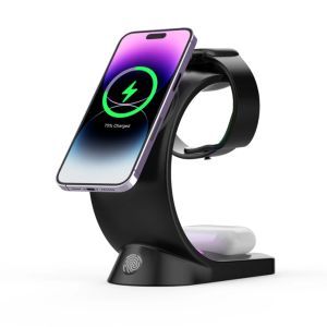 Şarj Cihazları 3 In 1 Manyetik Kablosuz 15W Hızlı Şarj Cihazı için 12 13 14 14 15 Apple Watch AirPods için XSmax RGB Işıklı Samsung Huawei