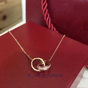 High End Designer Necklace Carter Original Double Ring Necklace 925 Pure Silver Plated 18K Gold Double Ring Buckle Necklac Double Ring Pendant Collar Chain Original