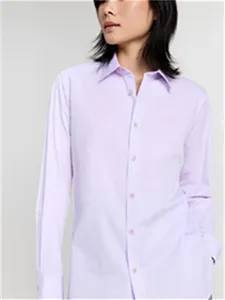 Women's Blouses Light Purple Long Sleeve Shirt 2024 Spring Tops Female Single Breasted Turn-Down Collar Blouse