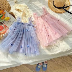 Vestidos de menina Vestidos de verão Meninas Vestidos Princesa Desempenho de aniversário Vestido Asa de malha sólida vestido de malha sólida vestido de tule de borboleta 3D