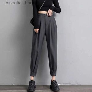 여성용 바지 Capris Womens Clothing New Korea Fashion Looke Simple Casual Casual Hinescul Handle Button Button Office Womens Spring/Summer Pants C240411