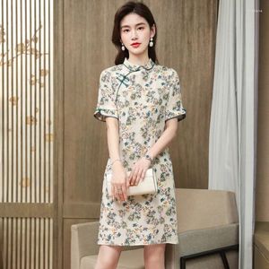 Party Dresses Real Silk Summer Dress Vintage Elegant Sexy Mini Women Clothes Cheongsam Ladies Print Vestidos