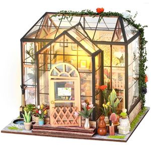 Dekorativa figurer DIY Miniature House Kit med LED -ljus Creative Dollhouse Model Furniture 3D för vuxna handgjorda gåvor