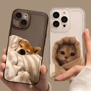 Funny Dog Cat Telefon Case na iPhone 15 14 13 11 12 Pro Max 7 8 Plus X XR XS Soft Transparent Estetyczne Cute Animal Covery Fundas