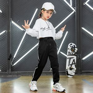Kid Hip Hop Absing Crop Top Top a manica lunga maglietta pantaloni da jogger per jogger per ragazza danza da ballo costume stretwear streetwear
