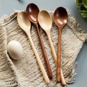 Spoons 9inch Wooden Spoon 6PCS Set Japanese-Style Long Handle Mixing Soup Tableware Cooking Honey Coffee