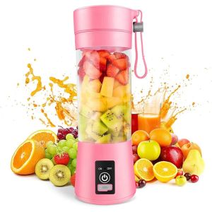 Blender Portable Blender Mini Blender för skakningar och smoothies USB 380 ml Travel Fruit Juicer Cup med 6 blad