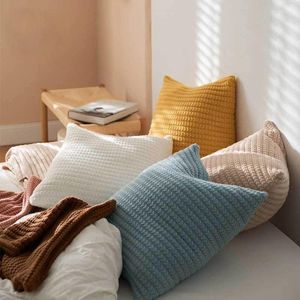 Kudde fast virkning stickad täckt vitt gult rosa kaffer hem bäddsoffa säng vardagsrum 45x45 cm kudde