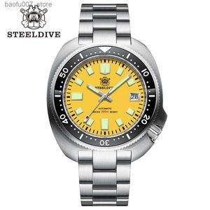 Wristwatches STEELDIVE New Arrival SD1974 Yellow Dial Black Ceramic Bezel Super Luminous NH35 Automatic 200m Dive with Milled Clasp