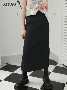 Röcke Xitao plissierter schwarzer Rock Mode Frauen Split elegant 2024 Spring Hollow Out Casual Style Lose Zy2741