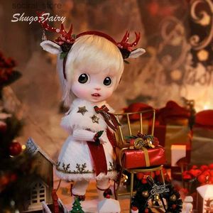 Stuffed Plush Animals Shugafairy Lime 1/6 Bjd Dolls Big Head Open Mouth Expression Winter Christmas Style Snow Elf Plush Cape Antler Headdress Gift L411