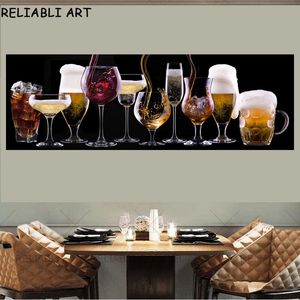 Moderno vetro di vino in vetro dipinto arte della parete per bar e sala da pranzo bevande da cocktail poster cucina e stampe decorazioni per la casa senza cornice