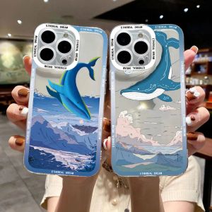 Fantasy Whale Clear Phone Case For iPhone 14 13 12 11 Pro Max SE2 8 7Plus X XR XS Anime Colourful Whales Cloud Transparent Cover