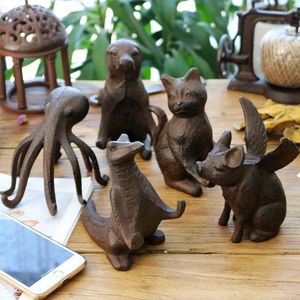 Decorative Figurines European Style Cast Iron Art Mobile Phone Holder Business Card Shelf Office Desktop Decoration Home