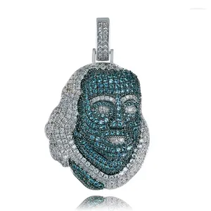 Hänge halsband Hip Hop Green Cz Stone Paled Bling Iced Out Franklin Avatar Pendants Halsband för män Rapper smycken Drop
