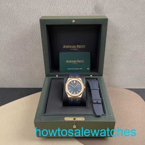 Male AP Wrist Watch Real Royal Oak Series 15510or Rose Gold Blue Plate Automático Mechanical Moda