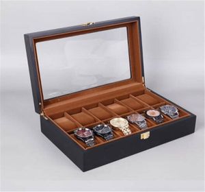 61012 Grids Watch Box Drewniane szklane szklanki skrzynki do przechowywania obudowy Organizator Luksusowy Wyświetlacz biżuterii Multifunctio Pudełko Watch Black CX20083157062