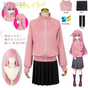 Anime Costumes Gotou Hitori Cosplay Bocchi The Rock Costume JK Uniform Pink Jacket Skirt Wig Suit Halloween 240412