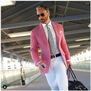 Ternos masculinos Belas Blazers Jaqueta Men Mechou Lapela um botão de terno rosa casamento formal macho casaco de groomsmen desgaste