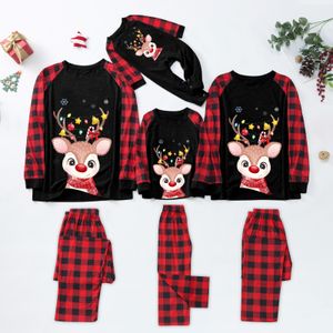 親子の女性ママスーツクリスマス鹿鹿の格子縞のプリントトップとズボン服セットクリスマスファミリーシルクパジャマセット家族