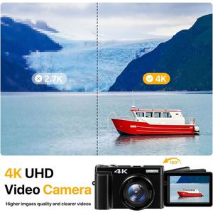 4K Digitalkamera för fotografering Autofokus 4K-kamera med 180 graders flip-skärm, 16x anti-shake vlogging-kamera för YouTube-video, kompakta kameror med SD-kort