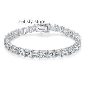 2023 New Arrivals Iced Out Jewelry Princess Cut Moissanite Tennis Chain Bracelet 925 Sterling Silver for Women Box Trendy Square