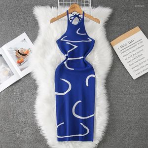 Casual Dresses Chic Fashion Solid Sticked Women Dress 2024 Summer Halter Sleeveless BodyCon Europe Style Ladies Wear Outfits