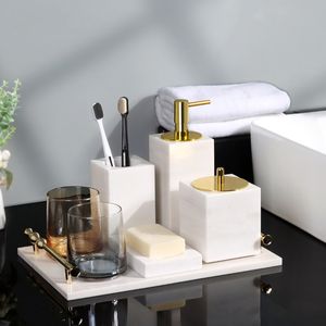 Accessori per bagno in marmo naturale bianco set di accessori per piatto di sapone in pietra Dogenere distributore di sapone per bagno