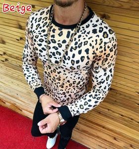 Fashion Clothing 4 colors O Neck Men039s Sexy Leopard Fitness Casual For Male Tshirt M3XL Drop8658352