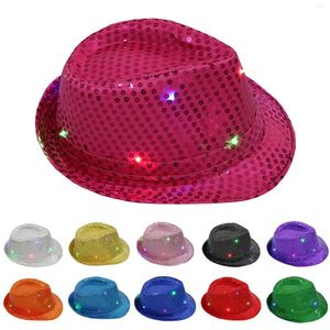 Berets LED Pailletten Glow Jazz Hat Performance Requisiten Flash Cowboy