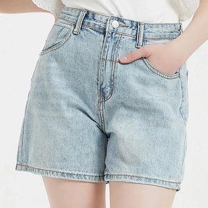 Kvinnors jeans sommar kvinnor hög midje knapp wigh ben shorts casual kvinnlig löst fit blå denim