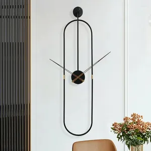 Relógios de parede luxo relógio de arte moderna casa sala de estar decoração assistir criativo oval metal presente mudo