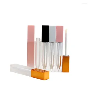 Storage Bottles 25/50pcs Clear Frost Empty Lip Gloss Tubes 6ml Black Pink White Lid Plastic Packaging Bottle Square Cosmetic Lipgloss