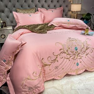 Conjunto de lençóis de estilo europeu, folha ajustada, algodão puro, fronha de ponta, capa de colcha, cama queen-size de casamento, 4 pcs