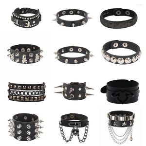 Link Bracelets PU Leather Bracelet Punk Adjustable Goth Cuff Studded Gothic Rivet Buckle Wristband Bangle For Men Women