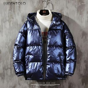 Women's Down Hooded Parkas Women Fashion Glossy Large Size Loose Puffer Jacket Female Autumn Winter Couples Short Parka Lugentolo