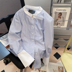 Women's Blouses French Design Shirts Striped Contrast Color Long Sleeve Chic 2024 Spring Fashion Elegant All Match Clothing